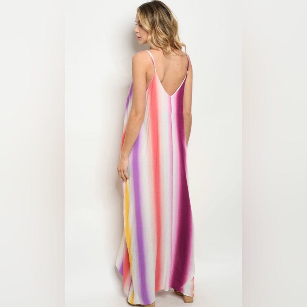 Rainbow color striped maxi dress with pockets - Picture 3 of 6